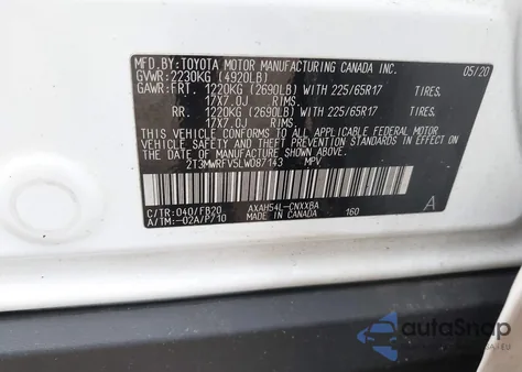 2020 Toyota Rav4 Hybrid Le from USA, damaged, VIN 2T3MWRFV5LW087143